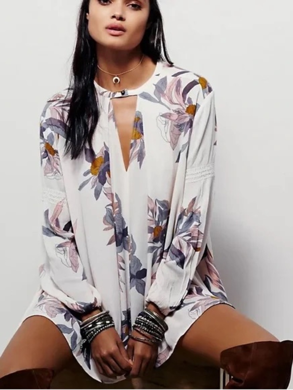 Free People Electric Orchid Print Tree Swing Tunic Dress XS